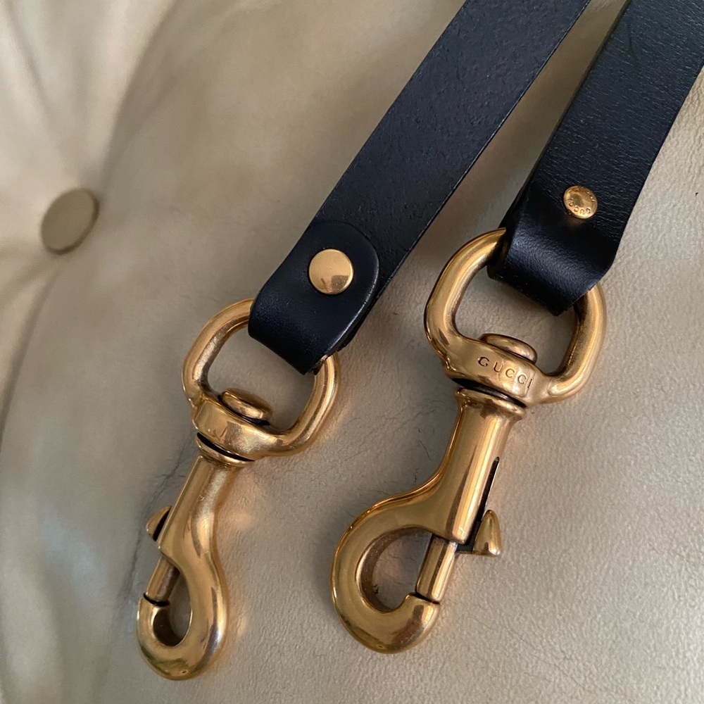 GUCCI Replacement Smooth Leather Strap for Shoulder Bag Black Brass GG - Picture 6 of 8